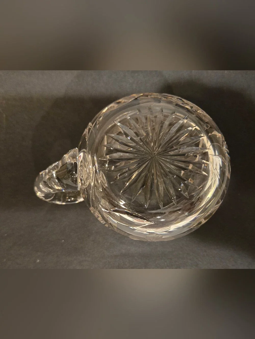 Etched Crystal Creamer Pitcher with Floral Cut Design